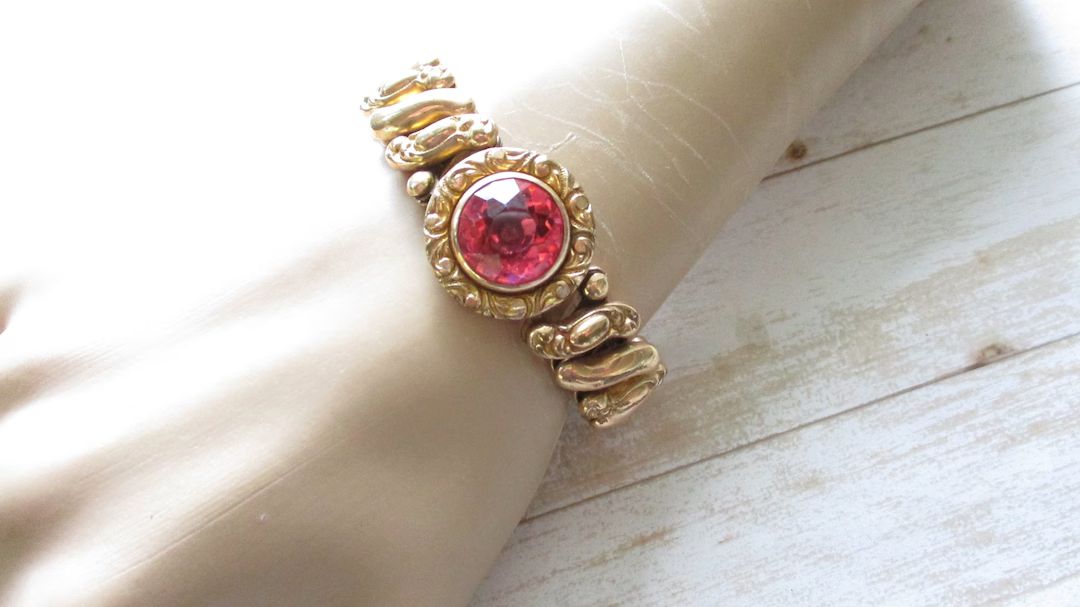 Vintage Gold Filled Expansion Bracelet Pink Rhinestone Carmen Sweetheart - Etsy | Etsy (US)