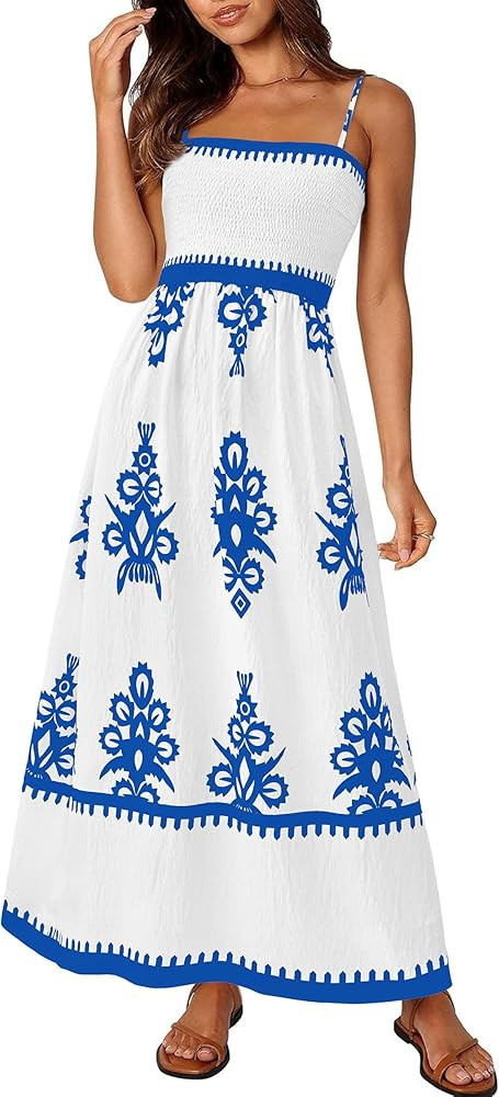 PRETTYGARDEN Summer Dress for Women 2025 Floral Sundress Spaghetti Strap Flowy Beach Vacation Boh... | Amazon (US)