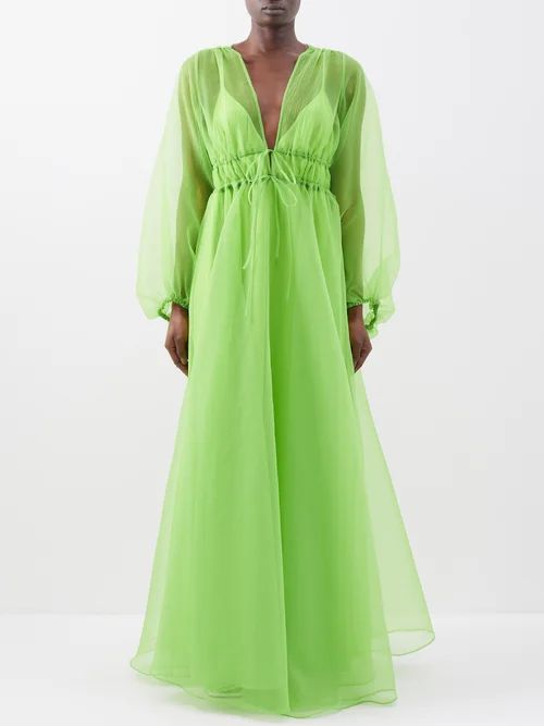 Staud - Shelby V-neck Organza Dress - Womens - Green | Matches (US)