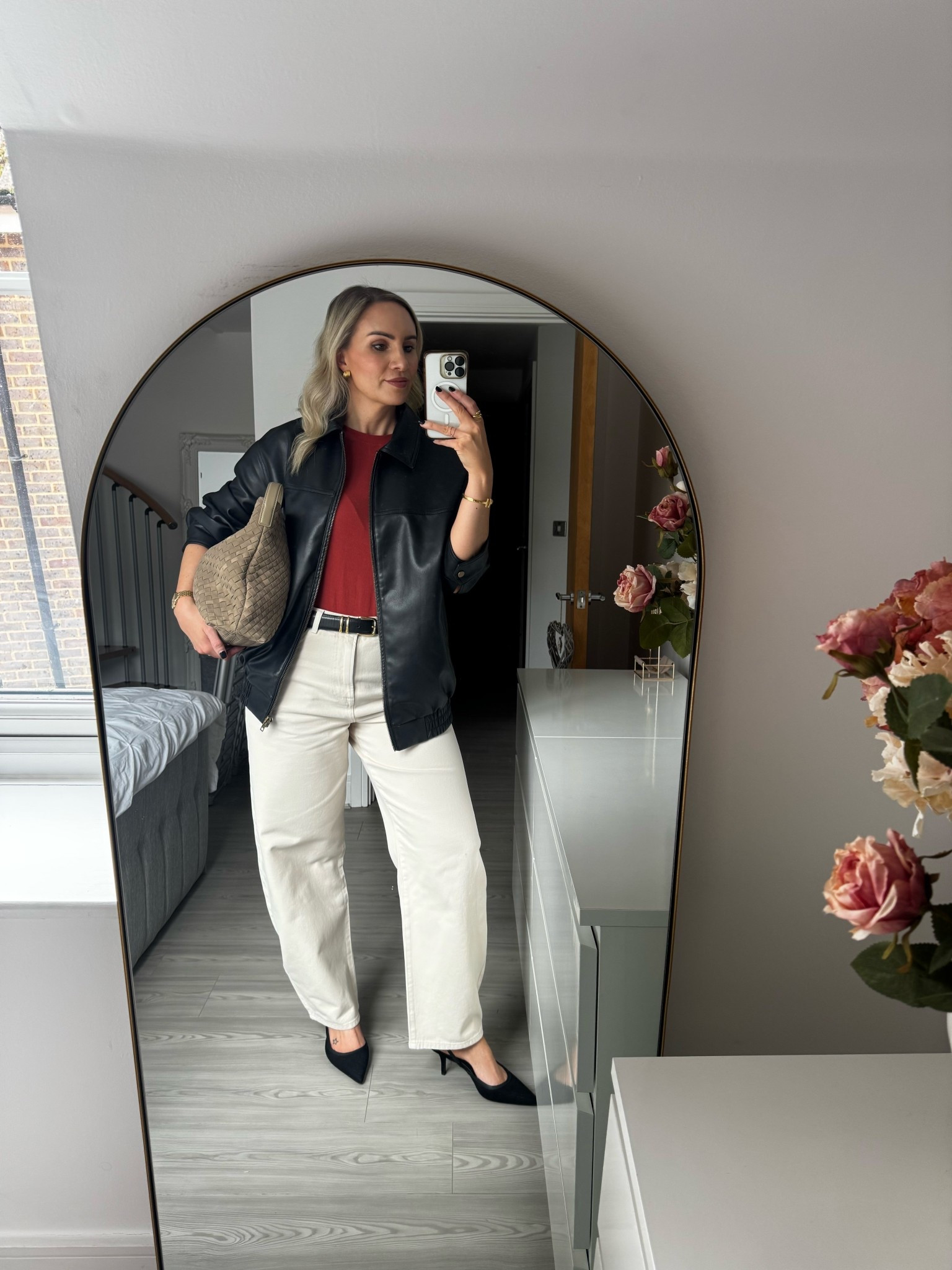 Spring outfit idea 🫶🏼 

Cream barrel leg jeans - size 12
Oversized faux leather jacket - size 10
Burnt orange tee - size 10 

#LTKspringtrends #LTKjeans #LTKspring