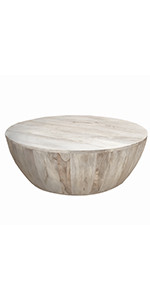 The Urban Port 12-Inch Height Round Mango Wood Coffee Table, Subtle Grains, Distressed White | Amazon (US)