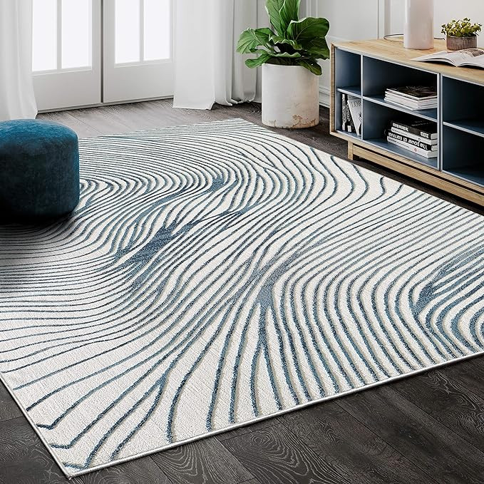 Abani Rugs Contemporary Wave Print 4' x 6' Rectangle Area Rug, Vista Collection - Modern Blue & W... | Amazon (US)