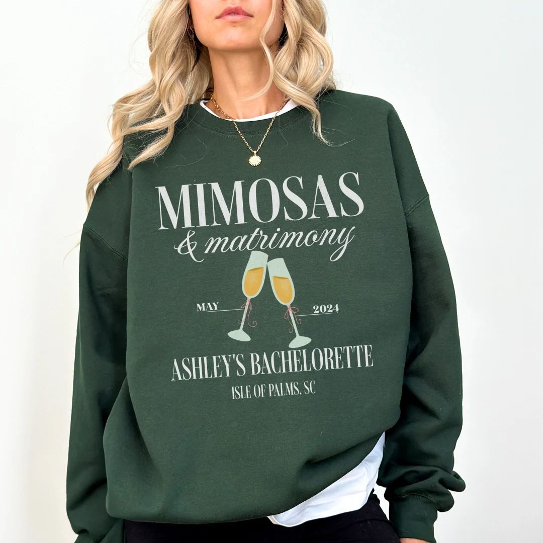 Mimosas and Matrimony Sweatshirt, Coquette Bachelorette Crewneck, Champagne Sweater, Bubbles Bubb... | Etsy (US)