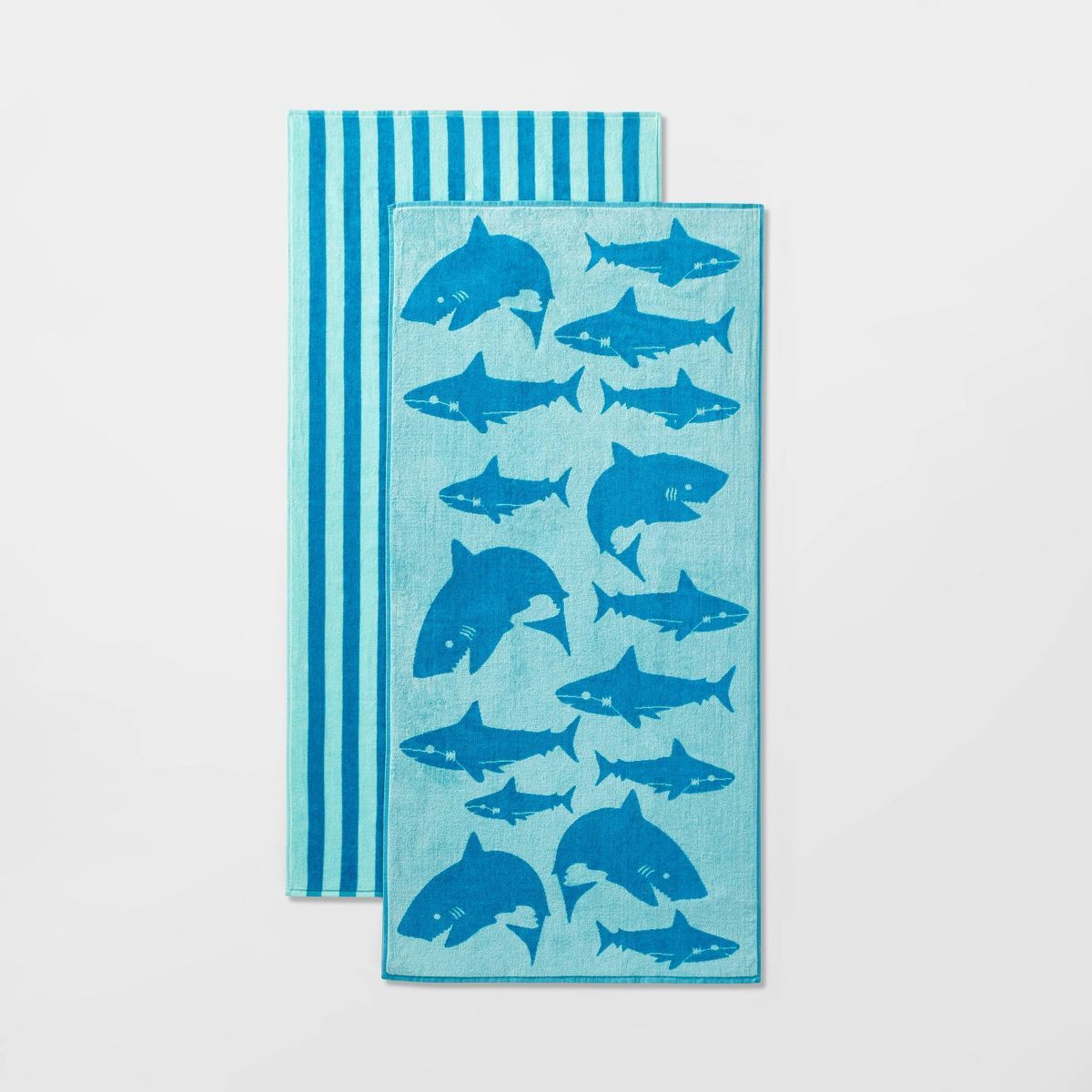 2pk Striped Sharks Beach Towels Aqua - Sun Squad™ | Target
