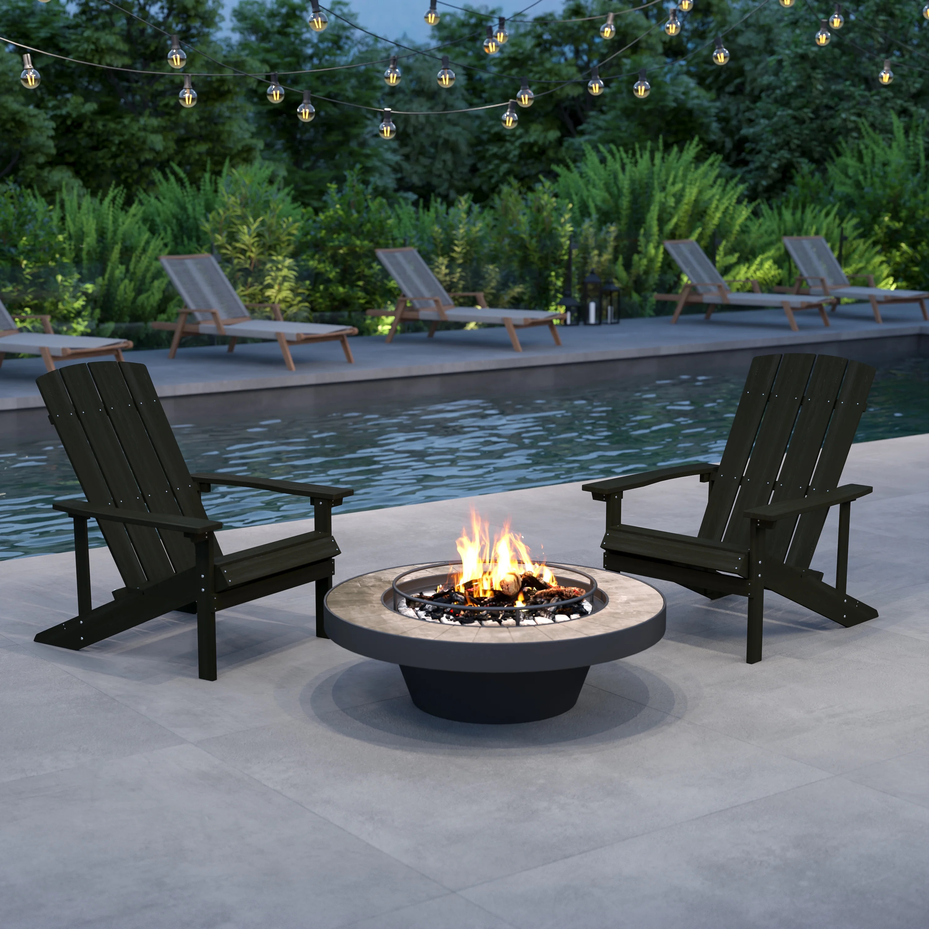 Merrick Lane Set of 2 Slate Gray Adirondack Patio Chairs With Vertical Lattice Back And Weather R... | Walmart (US)