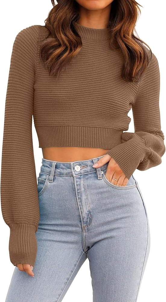 ZESICA Women's Fall Mock Neck Cropped Sweater 2023 Long Sleeve Soft Ribbed Knit Pullover Jumper T... | Amazon (US)