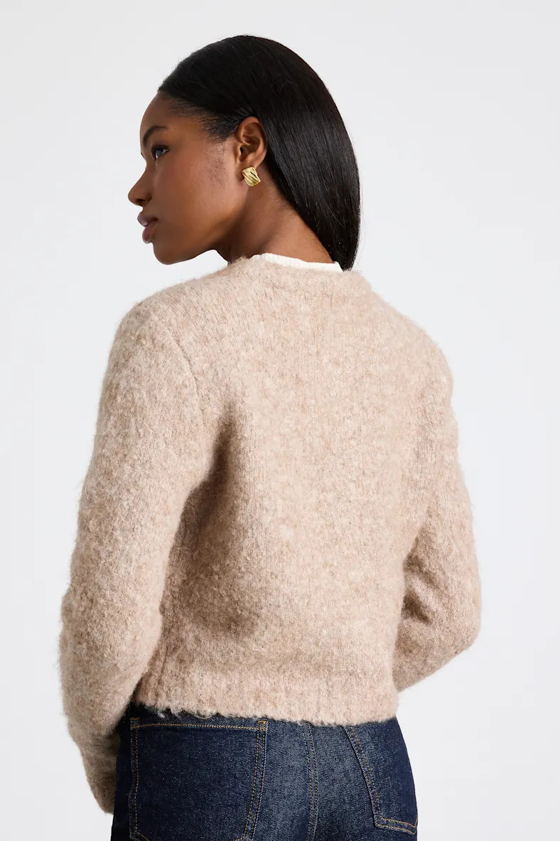 Lovette Beige Boucle Button-Front Cropped Cardigan Sweater | Lulus