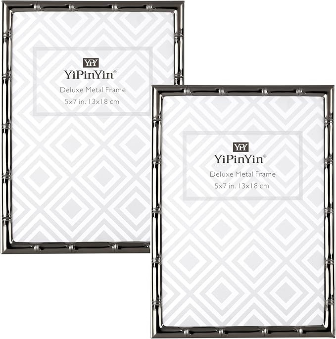 5x7'' Bamboo Detail Designs Gold Metal Picture Frame 2pack, Elegant Narrow Plated Photo Frames 5x... | Amazon (US)
