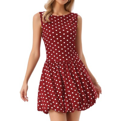INSPIRE CHIC Women's Polka Dot Summer Sleeveless Ruffle Hem Crew Neck A-Line Mini Dresses X-Small Dark Red | Target