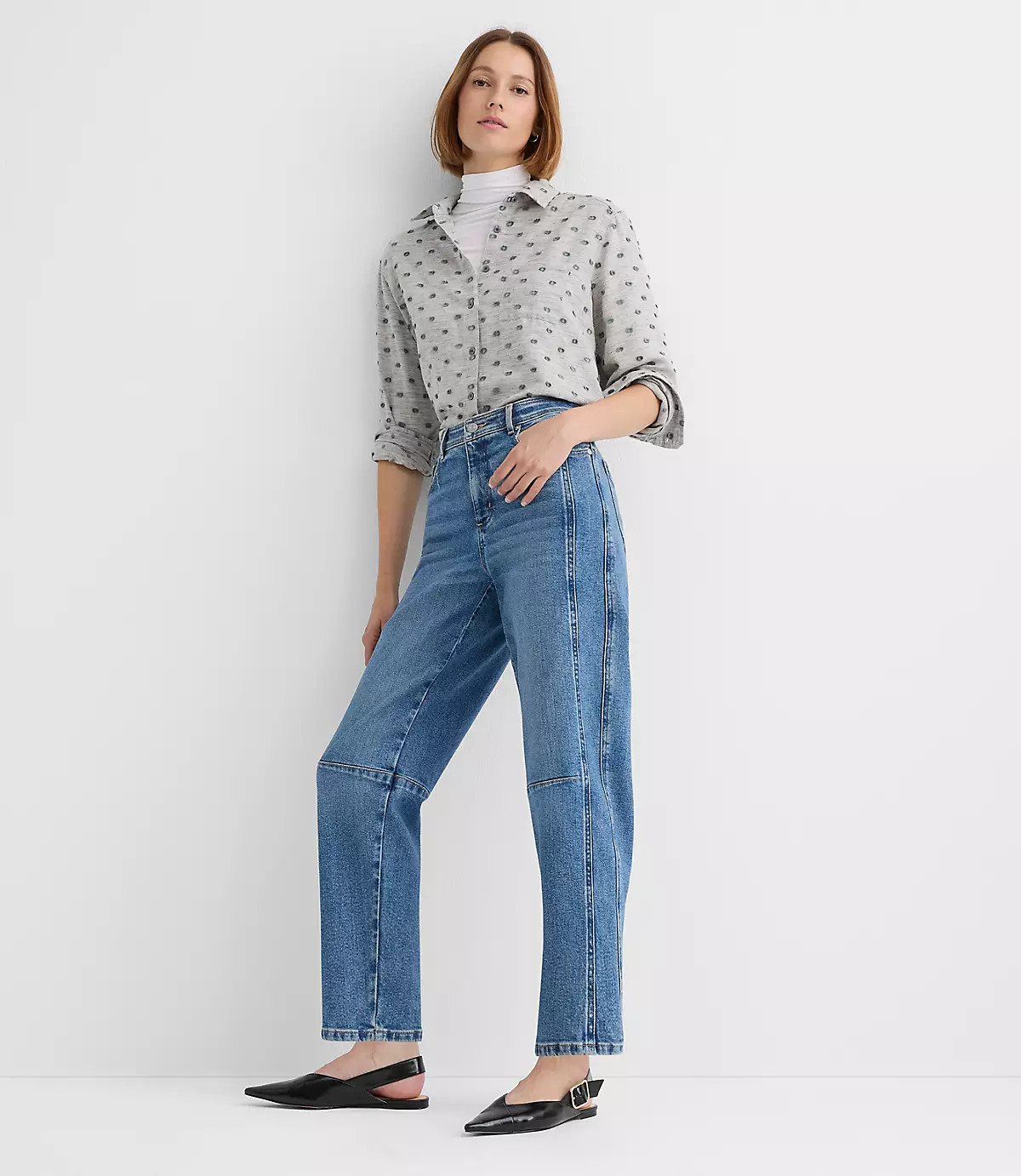 High Rise Barrel Jeans in Classic Mid Wash | LOFT