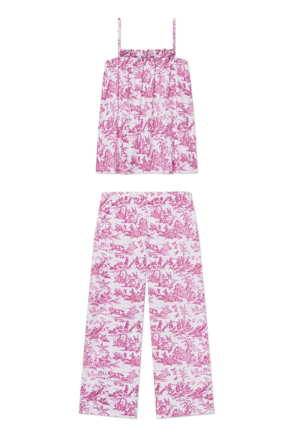 Pima Ruffle Pants Set in Claret Toile | Lake Pajamas