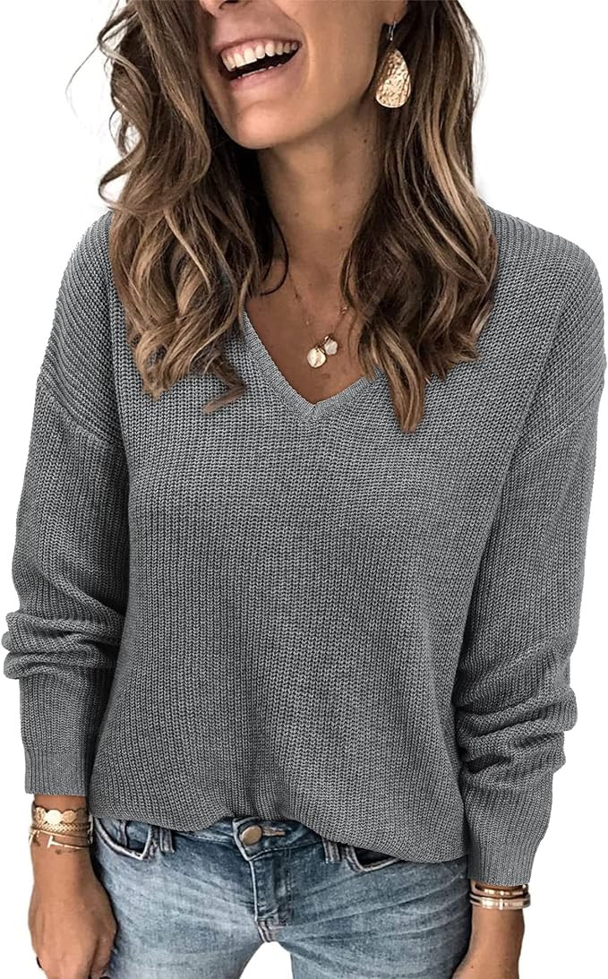 II ININ Women's Fall Sweater 2024 Long Sleeve Tops Fashion Outfits Trendy Casual V Neck Oversized... | Amazon (US)