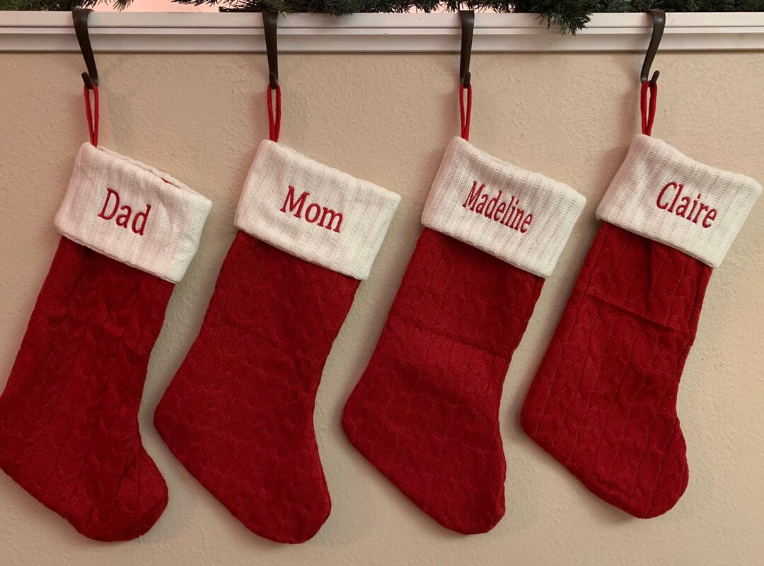 Embroidered Christmas Stocking Knit Christmas Stocking - Etsy | Etsy (US)