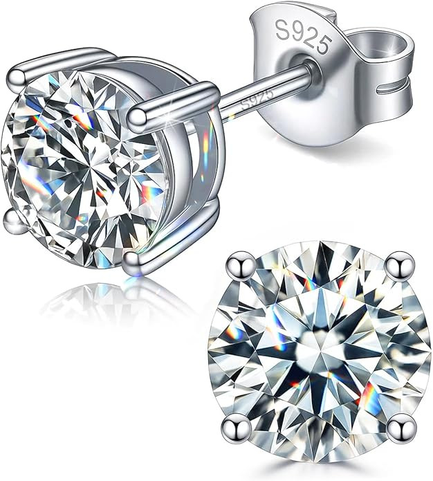 Moissanite Stud Earrings for Women Men, 18K White Gold Plated 925 Sterling Silver, D Color VVS1 L... | Amazon (US)