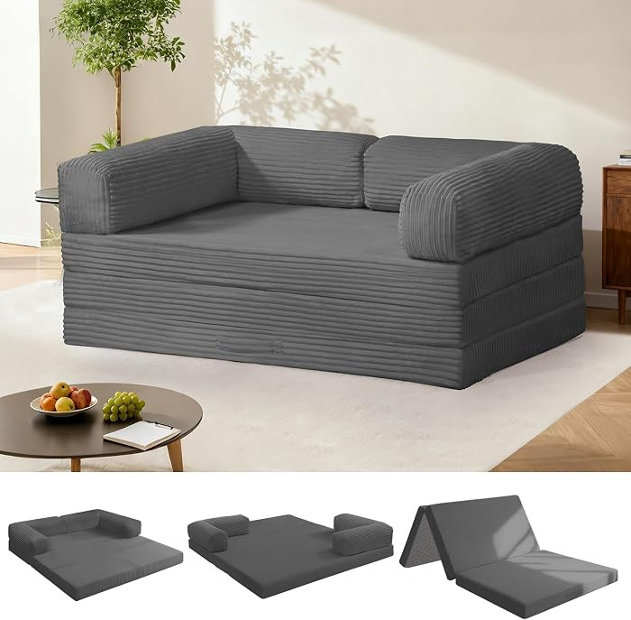 Tri-Fold Foldable Mattress, Convertible Folding Sofa Bed with Removable Arms & Washable Cover, Al... | Amazon (US)
