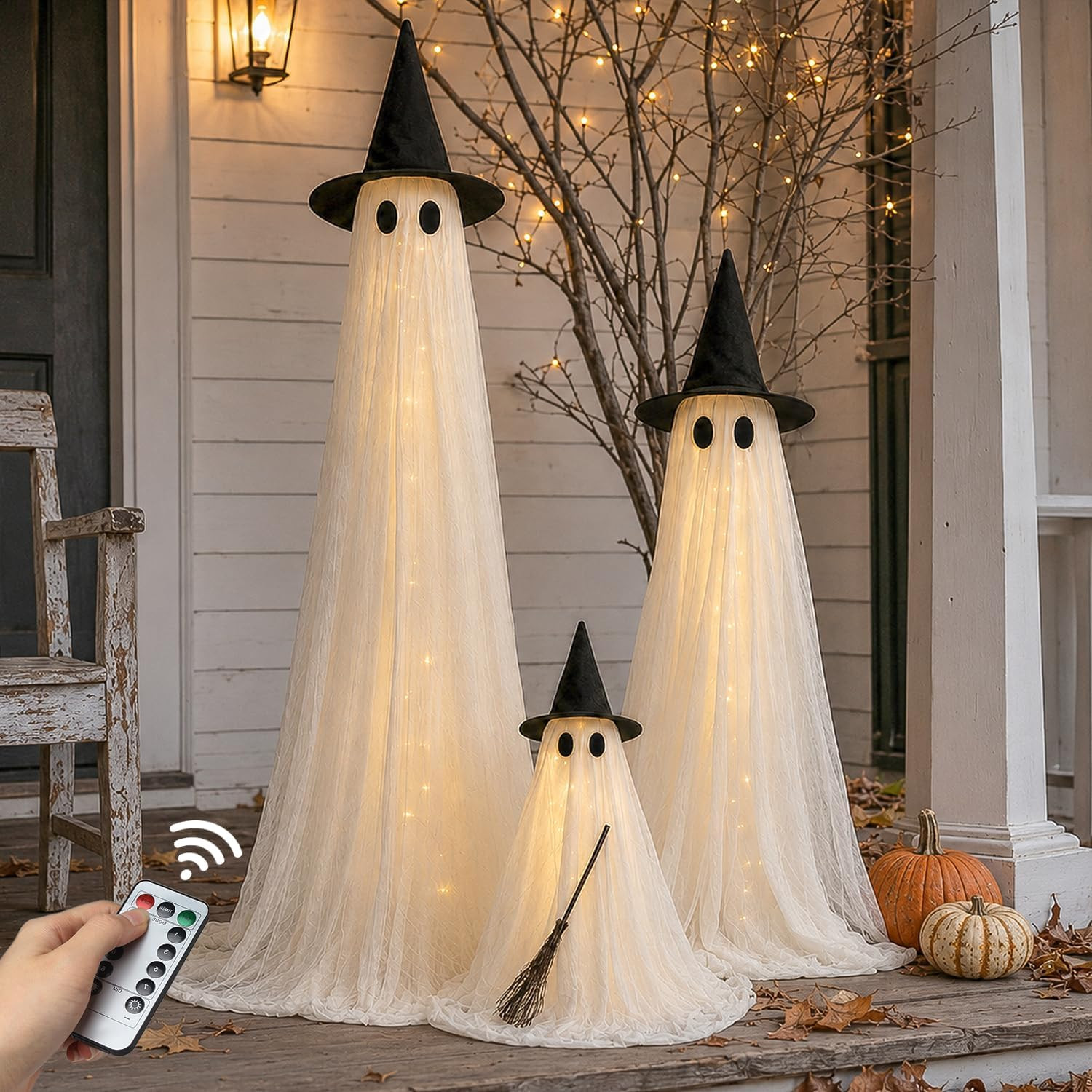 Halloween Decorations Outdoor 3 Pack Lighted Ghost-Family with Timer Remote | Amazon (US)