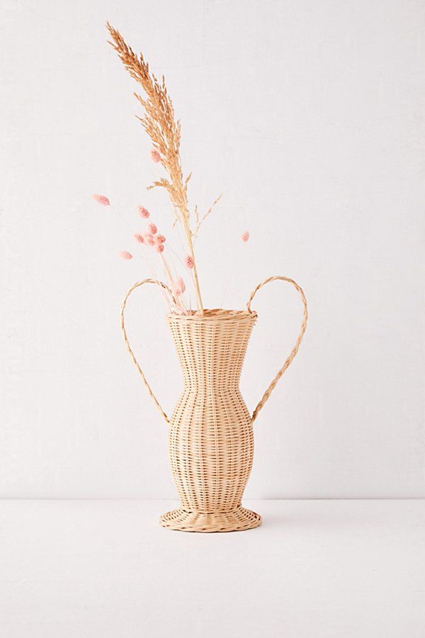Priscilla Large Rattan Vase - Beige at Urban Outfitters | Urban Outfitters (US and RoW)