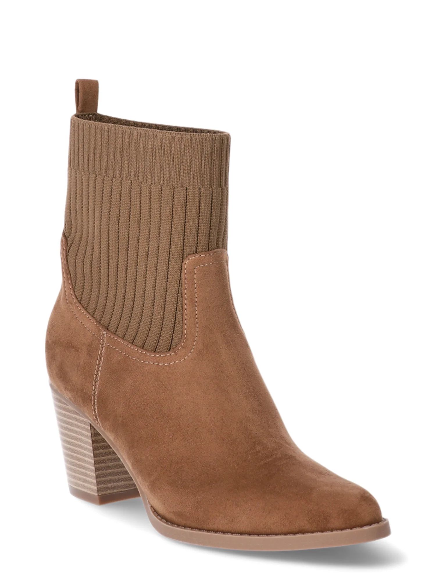 Time and Tru Women's Faux Suede Knit Ankle Boots, Sizes 6-11 | Walmart (US)