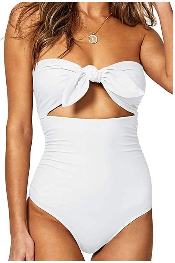 Billiant Womens One Piece Swimsuits Tie Knot Front High Waisted Tummy Control Bathing Suits | Amazon (US)