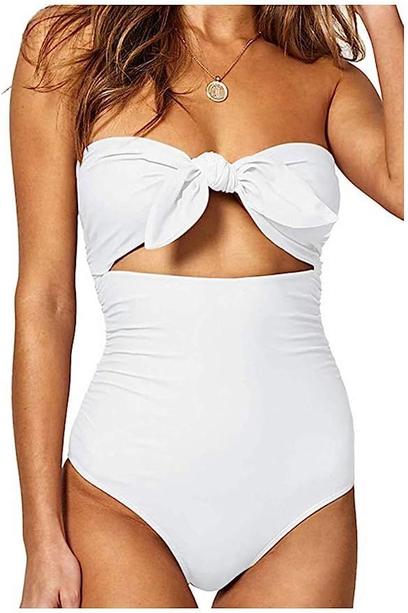 Billiant Womens One Piece Swimsuits Tie Knot Front High Waisted Tummy Control Bathing Suits | Amazon (US)