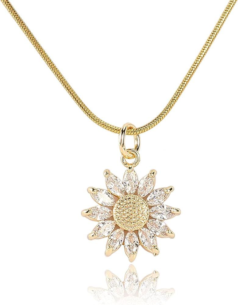 14K Gold Plated Sunflower Necklace for Women Teen Girls Friendship Sunflower Gifts for Mom, Girlf... | Amazon (US)