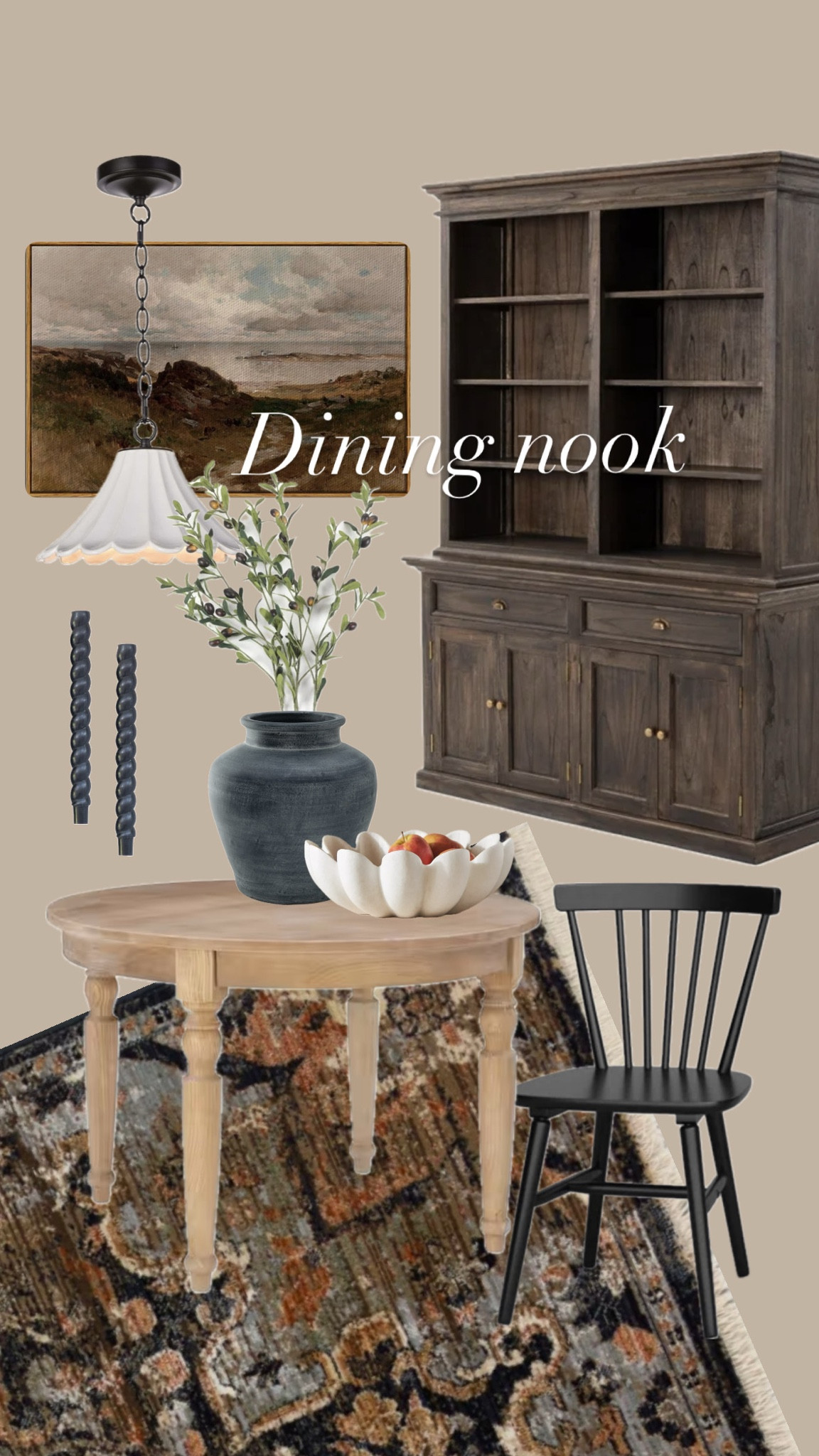 Reworking our small dining space and put together a moody inspiration board with lots of texture and variety.

Transitional style, dining room, kitchen table, hutch, pendant light, black vase, dining chairs, wall art, stone bowl, Anthropologie, candles, Wayfair finds, Amazon finds

#LTKHome