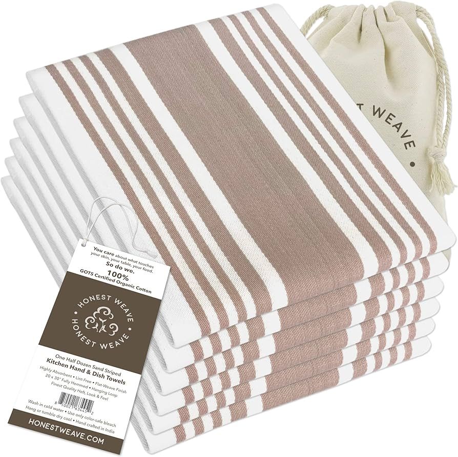 HONEST WEAVE GOTS Certified Organic Cotton Kitchen Hand and Dish Towel Sets - Oversized 20x30 inc... | Amazon (US)