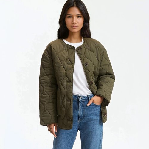 Short Quilted Padded Jacket with Button Fastening | La Redoute (UK)