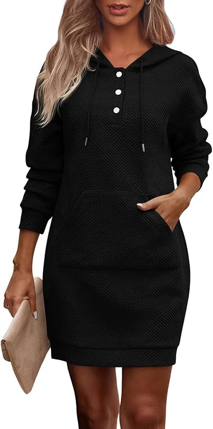 PRETTYGARDEN Long Sleeve Hoodies Dress 2024 Fall Trendy Texture Sweatshirts Outfits Button Hooded... | Amazon (US)
