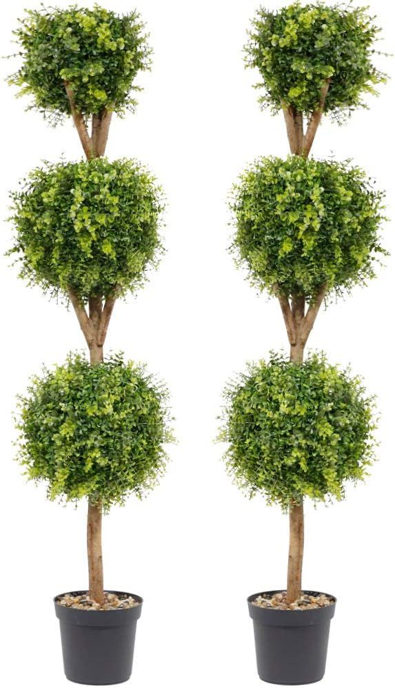 Artificial Topiary Boxwood Ball Tree - 60 Inch/ 5FT Topiaries Greenery Outdoor 【2 Pack】 Faux ... | Amazon (US)