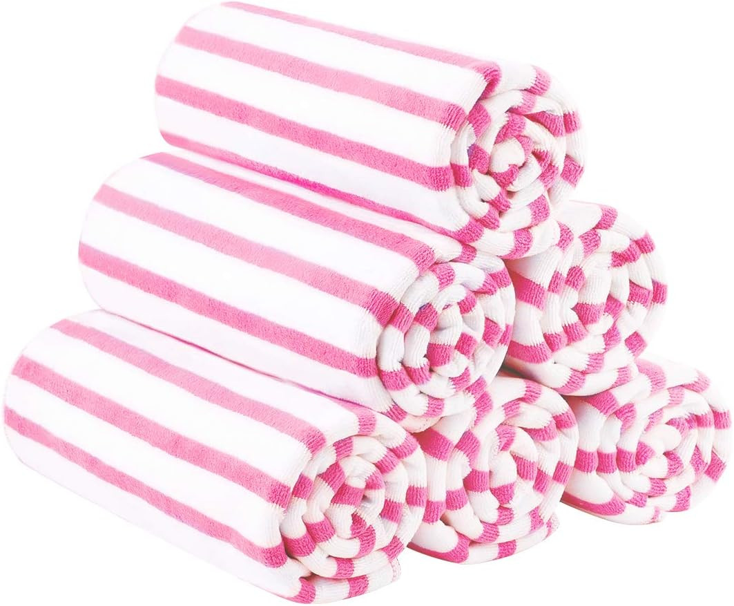 JML Microfiber Beach Towels, Quick Dry Towel Set (6 Pack, 27" x 55") - Cabana Stripe - Multi Purpose | Amazon (US)