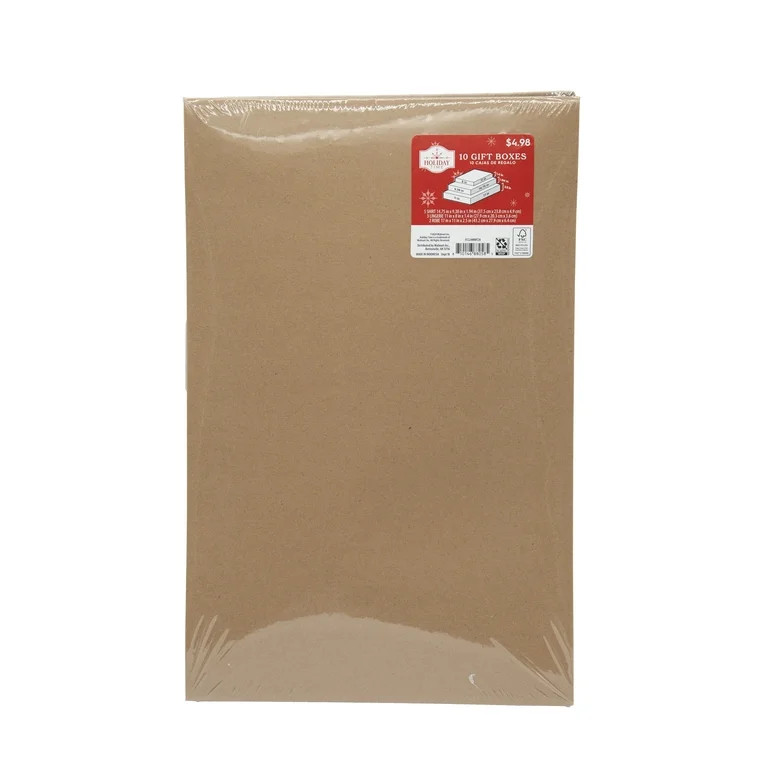 Brown Kraft Paper Folding Christmas Gift Boxes, Assorted Sizes, 10 Count, by Holiday Time - Walma... | Walmart (US)