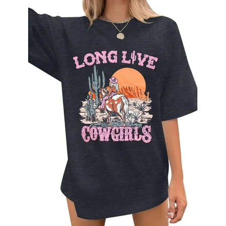 VILOVE Women Oversized Cowgirl T-Shirts Western Country Music Vintage Graphic Short Sleeve Tops | Walmart (US)