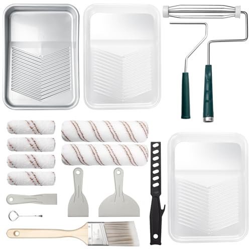 Mister Rui Paint Roller Kit, 18 Pack Paint Roller Set, 4"9" Paint Rollers for Painting Walls, Paint Tray with Liners, Angled Paint Brush, Professional Painting Kit for Home Improvement | Amazon (US)