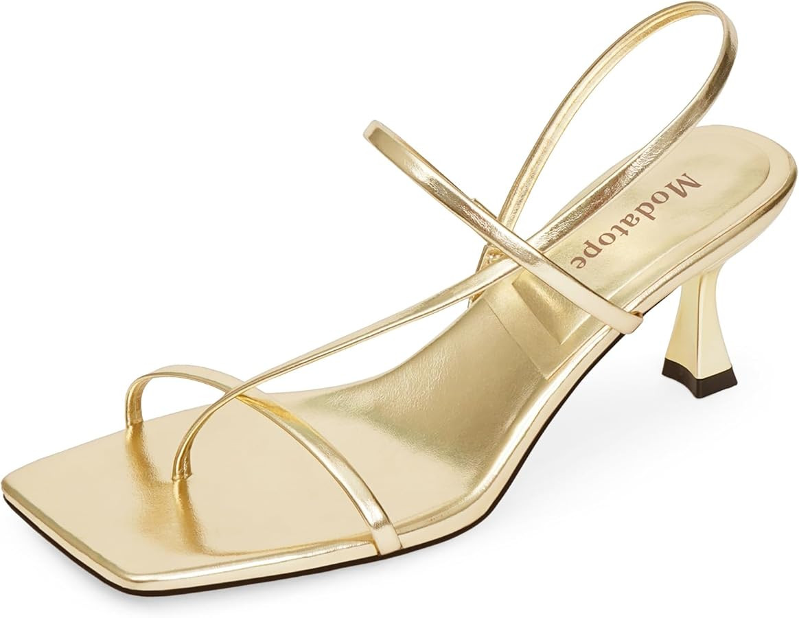 Modatope Womens Kitten Heel Strappy Thong Sandals Square Open Toe Flip Flop Heels | Amazon (US)