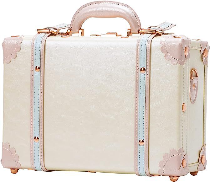 COTRUNKAGE 16" Carry On Suitcase Cute Pu Leather Overnight Vintage Trunk Luggage Bag for Women, S... | Amazon (US)