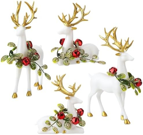 4 Pcs Christmas Reindeer Figurine Ornaments with Branch Wreath Collar for Home Indoor Rustic Chri... | Amazon (US)