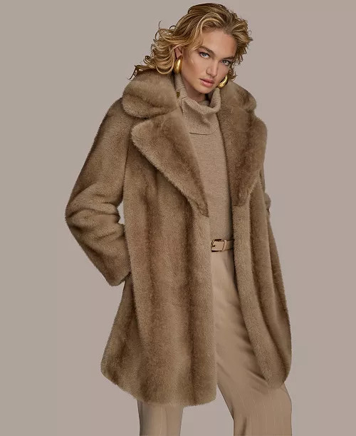 Women's Notched-Collar Faux-Fur Coat | Macy's