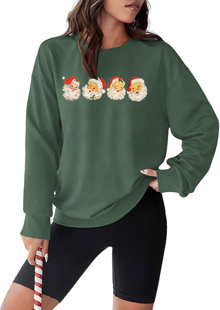 MODNTOGA Women Christmas Sweatshirt Vintage Santa Graphic Long Sleeve Crewneck Pullover Tops Retr... | Amazon (US)