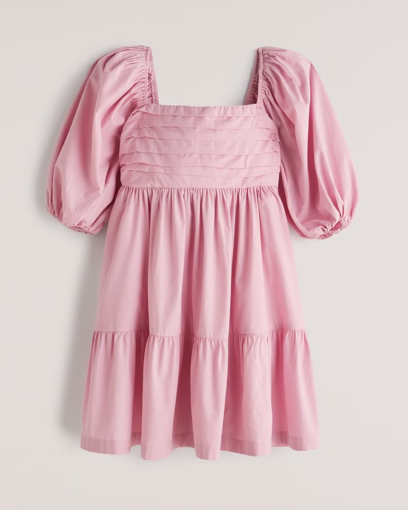 Women's Ruched Puff Sleeve Poplin Mini Dress | Women's Clearance | Abercrombie.com | Abercrombie & Fitch (US)