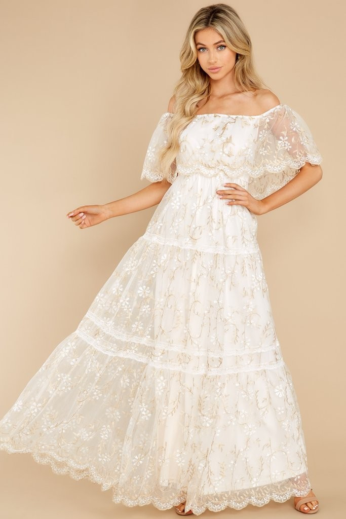 Stuck In Wonderland Ivory Embroidered Maxi Dress | Red Dress 