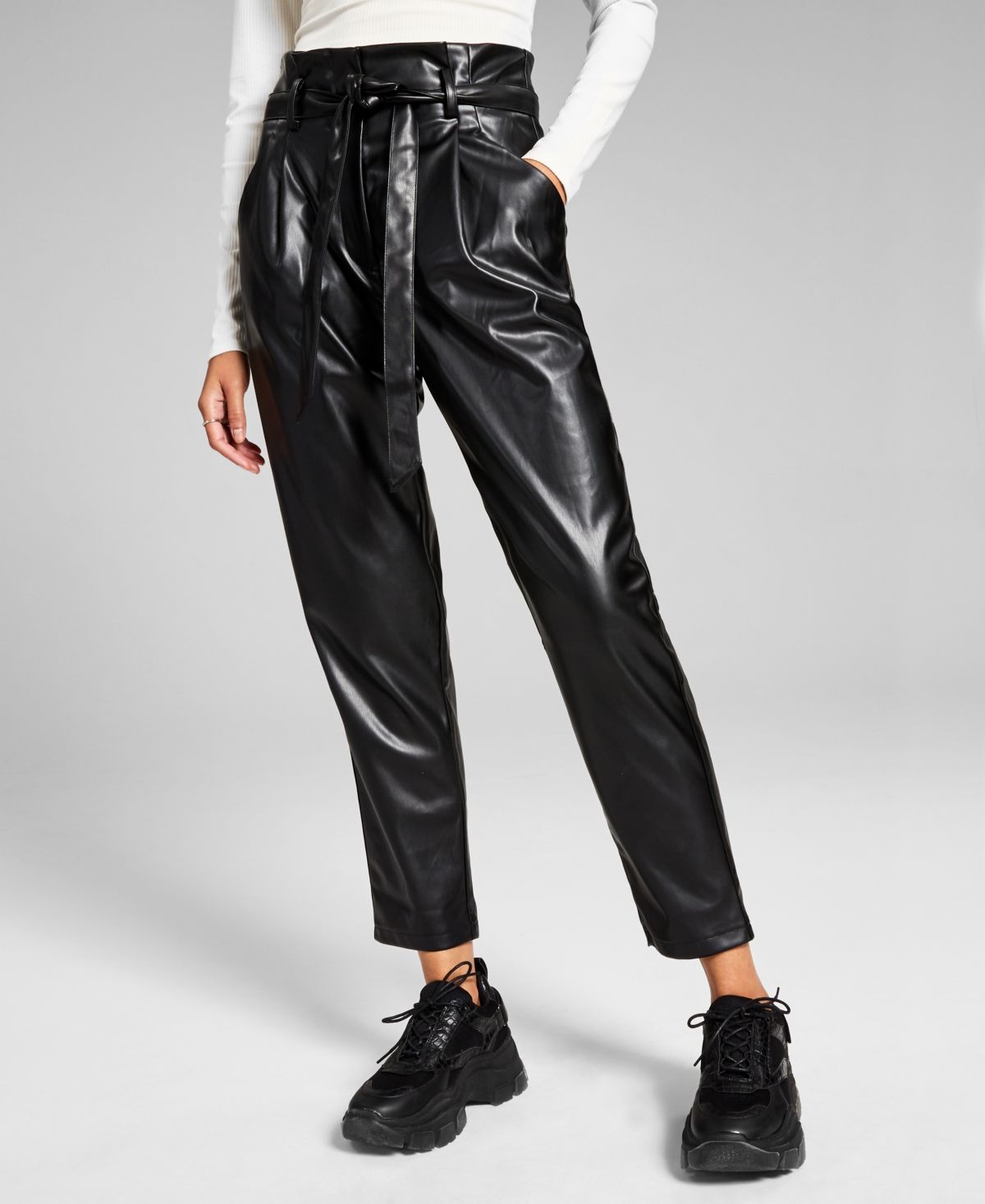 And Now This Women's Faux-Leather Paperbag Pants | Macys (US)