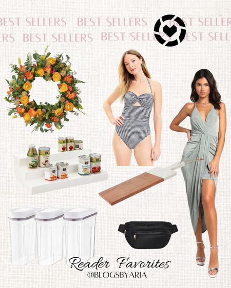 Last weeks bestsellers and reader favorites 🤍 
summer wreath • gingham one piece swimsuit • can organizer • wood and marble board • athletic belt bag • cereal containers • maxi dress • wedding guest dress 

#LTKstyletip #LTKhome #LTKSeasonal