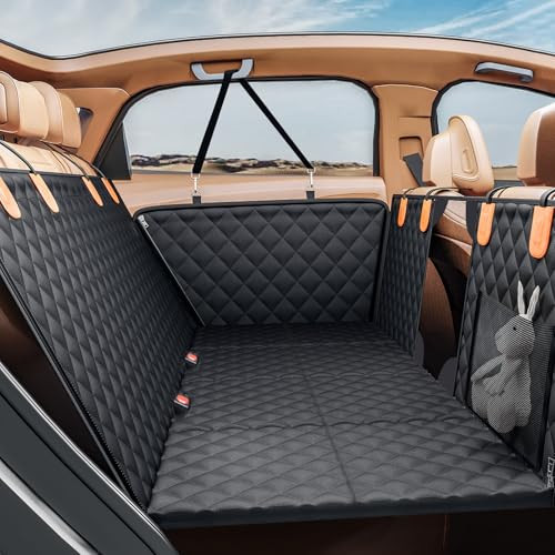PETICON Back Seat Extender for Dogs, Hard Bottom Dog Car Seat Cover - Supports 400lbs, Rear Seat Pet Cover with Mesh Window, Waterproof Dog Hammock for Car SUV and Trucks | Amazon (US)