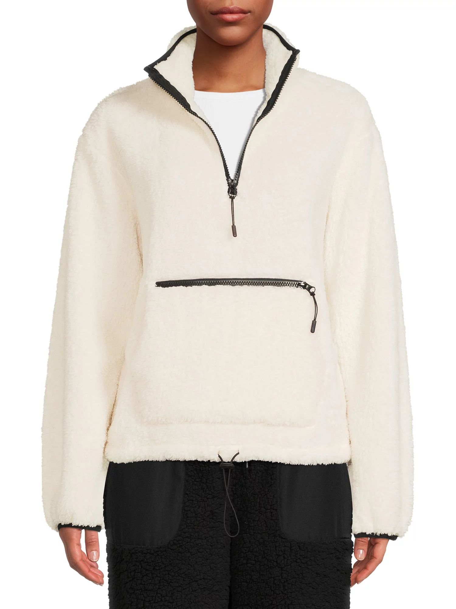 No Boundaries Juniors’ Sherpa Mock Neck Half Zip Pullover - Walmart.com | Walmart (US)