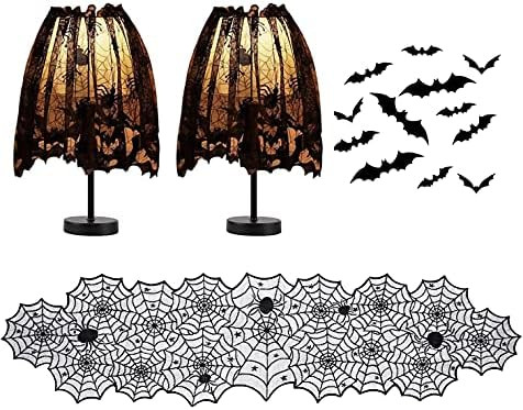 3 Pack Halloween Lamp Shade Cover Decoration, Black Lace Ribbon Spider Web Lampshades Cover Topper S | Amazon (US)