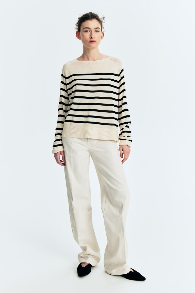 Fine-knit Sweater - Cream/black striped - Ladies | H&M US | H&M (US + CA)