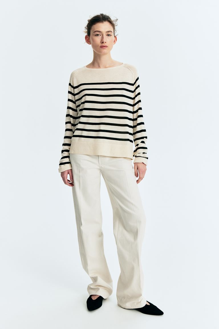 Fine-knit jumper - Cream/Black striped - Ladies | H&M GB | H&M (UK, MY, IN, SG, PH, TW, HK)