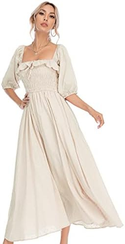 R.Vivimos Women Summer Half Sleeve Cotton Ruffled Vintage Elegant Backless A Line Flowy Long Dres... | Amazon (US)