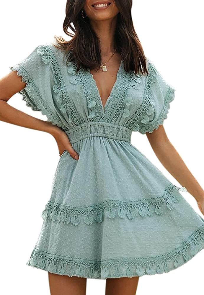 Lace V Neck Mini Dress | Amazon (US)